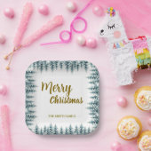 Merry and Bright pine tree forest Christmas Papieren Bordje (Feest)