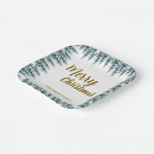 Merry and Bright pine tree forest Christmas Papieren Bordje (Gebogen)