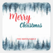 Merry and Bright pine tree forest Christmas Vierkante Sticker (Voorkant)