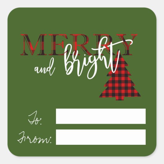Merry and Bright Plaid Gift Label Sticker Label (Voorkant)
