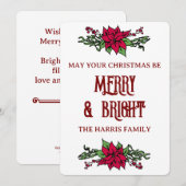 Merry and Bright Poinsettia Christmas Feestdagenkaart (Voorkant / Achterkant)