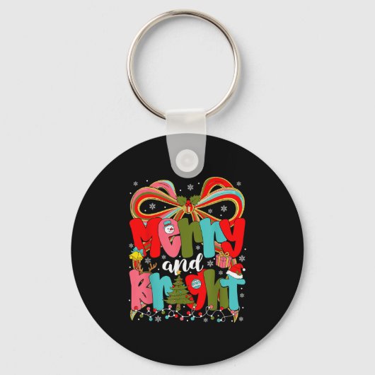 Merry And Bright Preppy Coquette Bow Christmas Wom Sleutelhanger (Voorkant)