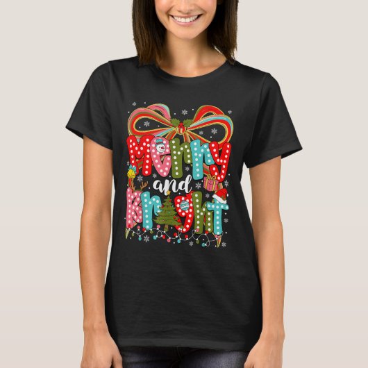 Merry And Bright Preppy Coquette Bow Christmas Wom T-shirt (Voorkant)