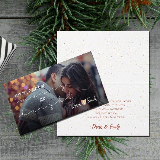 Merry And Bright Pretty Script Vakantie Fotokaart  Kaart