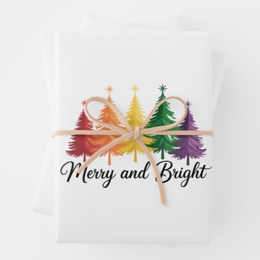 Merry And Bright Rainbow Christmas Tree Gay LGBTQ Inpakpapier Vel (In situ)