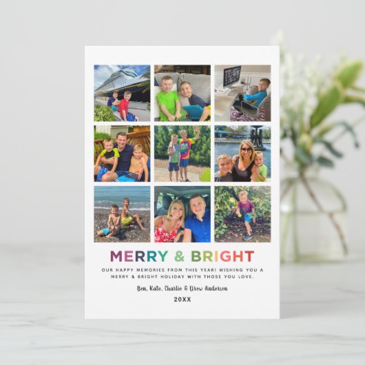 Merry and Bright Rainbow Fotocollage 2024 Feestdagenkaart (Staand voorkant)