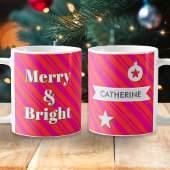 Merry and Bright Red and Pink Candy Stripe Custom Koffiemok