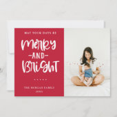 Merry and Bright Red Holiday Greeting Photo Card Feestdagenkaart (Voorkant)