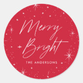 Merry and Bright Red Holiday Ronde Sticker (Voorkant)