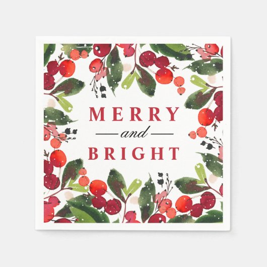 Merry and Bright Red KerstGreenery Wreath Servetten (Voorkant)