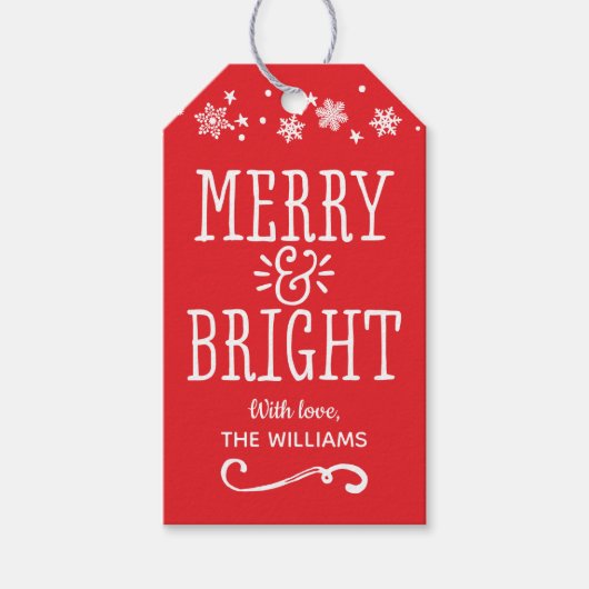 Merry and Bright Red Personalized Holiday Cadeaulabel (Voorkant)