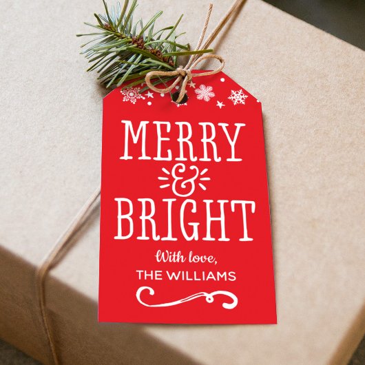 Merry and Bright Red Personalized Holiday Cadeaulabel