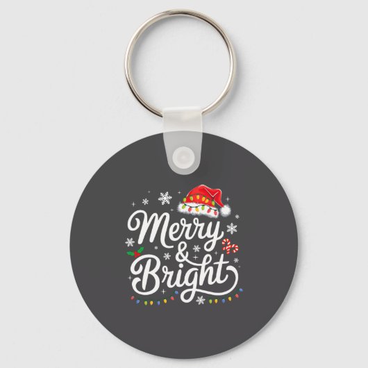 Merry And Bright Red Santa Hat Xmas Lights Holiday Sleutelhanger (Voorkant)