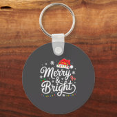 Merry And Bright Red Santa Hat Xmas Lights Holiday Sleutelhanger (Voorkant)