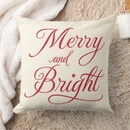 Merry and Bright Red Script Holiday Kussen