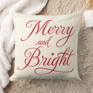 Merry and Bright Red Script Holiday Kussen