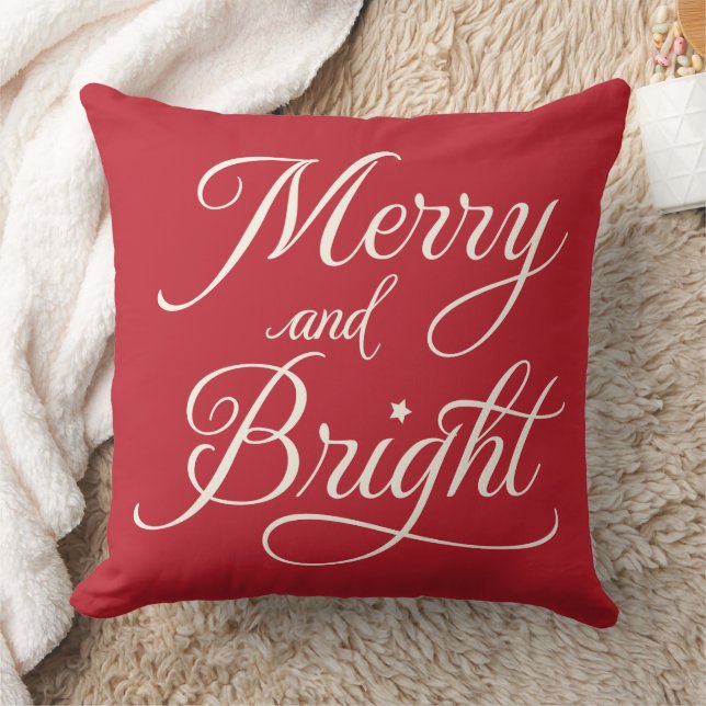 Merry and Bright Red Script Holiday Kussen (Deken)