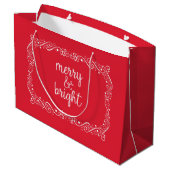 Merry and Bright Red Swirl Ribbon Gift Bag Groot Cadeauzakje (Achterkant Gekanteld)