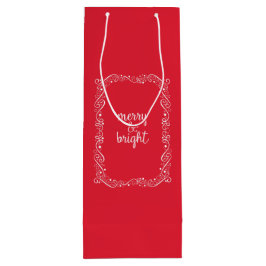 Merry and Bright Red Swirl Ribbon Holiday Bag Wijn Cadeautas