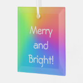 "Merry and Bright!" Regenbooggradiënt Glas Ornament (Voorkant links)
