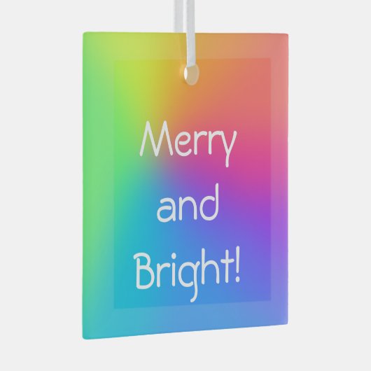 "Merry and Bright!" Regenbooggradiënt Glas Ornament (Voorkant Rechts)