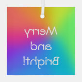 "Merry and Bright!" Regenbooggradiënt Glas Ornament (Achterkant)
