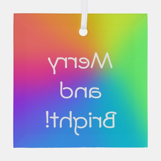"Merry and Bright!" Regenbooggradiënt Glas Ornament (Achterkant)