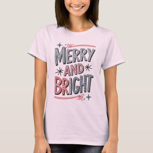 Merry and Bright Retro Christmas Design T-shirt (Voorkant)