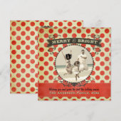 Merry and Bright Retro Red Dot Photo Holiday Card Feestdagenkaart (Voorkant / Achterkant)