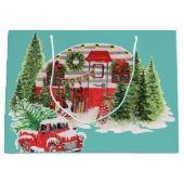 Merry and bright retro red truck Xmas blue sky Groot Cadeauzakje (Voorkant)