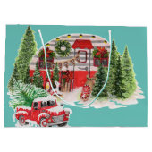 Merry and bright retro red truck Xmas blue sky Groot Cadeauzakje (Achterkant)