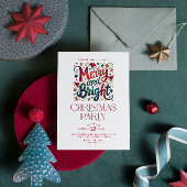 Merry and Bright Retro Typography Party Invite Kaart