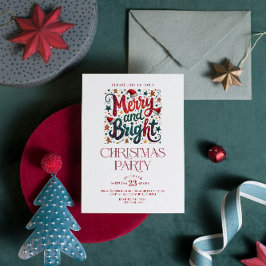Merry and Bright Retro Typography Party Invite Kaart