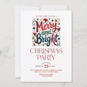 Merry and Bright Retro Typography Party Invite Kaart (Voorkant)