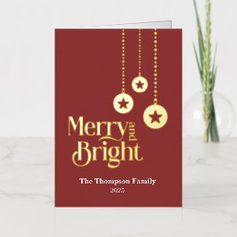 "Merry and Bright" Rood gevouwen Folie Vakantie Ka Feestdagenkaart