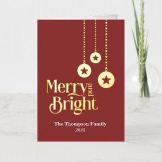 "Merry and Bright" Rood gevouwen Folie Vakantie Ka Feestdagenkaart