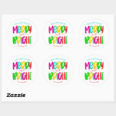 Merry and Bright Round Kerst sticker (Vel)