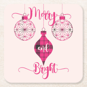 Merry and Bright Roze Geruite Ornament Kartonnen Onderzetters