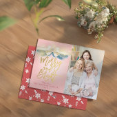 Merry and Bright Roze Gouden Lint Wenskaart Foto Feestdagenkaart