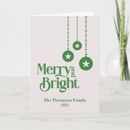 "Merry and Bright" Roze Groene Kerst Kaart