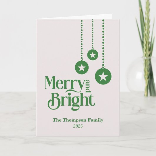 "Merry and Bright" Roze Groene Kerst Kaart (Voorkant)