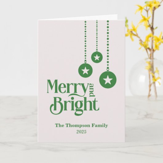 "Merry and Bright" Roze Groene Kerst Kaart (Gele Bloem)