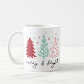 "Merry and Bright" Roze Mint en kerstbomen Koffiemok (Links)