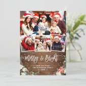 Merry and Bright Rustic Floral 4 Foto Kerstmis Feestdagenkaart (Staand voorkant)