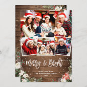 Merry and Bright Rustic Floral 4 Foto Kerstmis Feestdagenkaart (Voorkant / Achterkant)