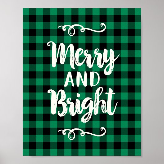 Merry and Bright Rustic Green Pset Holiday Wall Poster (Voorkant)