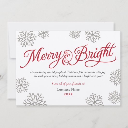 Merry and Bright Rustic Kraft Red Script Business Feestdagenkaart (Voorkant)