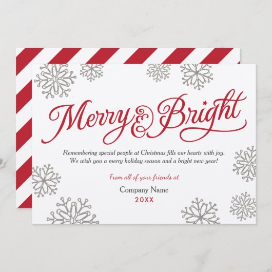 Merry and Bright Rustic Kraft Red Script Business Feestdagenkaart (Voorkant / Achterkant)
