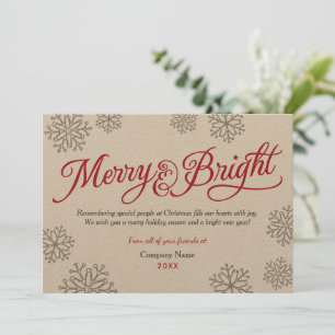 Merry and Bright Rustic Kraft Red Script Business Feestdagenkaart
