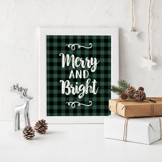 Merry and Bright Rustic Pine Pset Holiday Wall Poster
